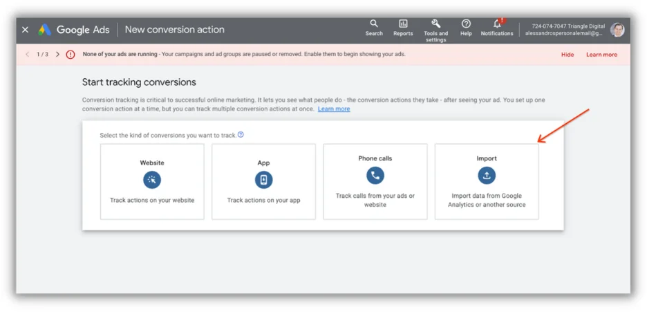 how to setup enhanced conversions for leads - select import from list