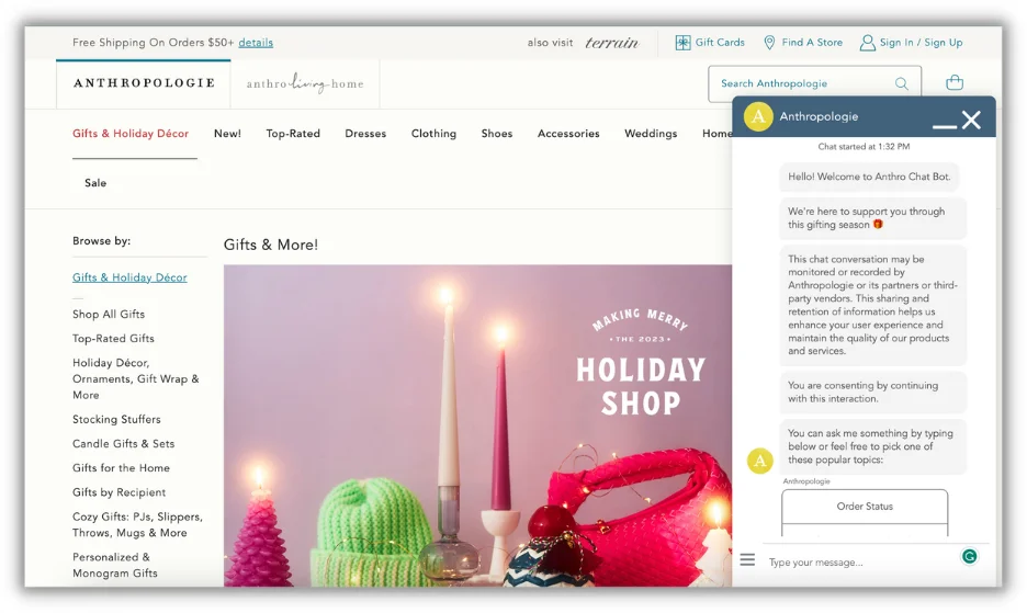 AI Holiday Marketing - чат во время праздничного маркетингового сезона от anthropologie