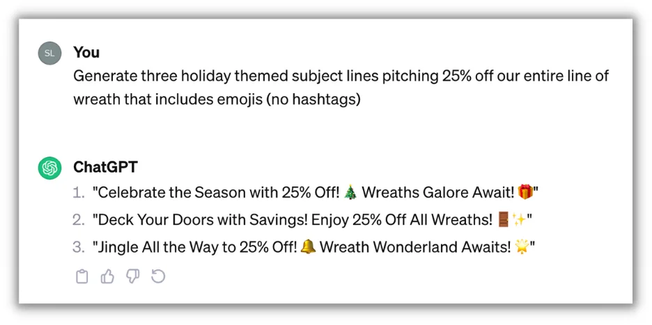 Пример праздничного маркетингового запроса с использованием AI для темы электронного письма