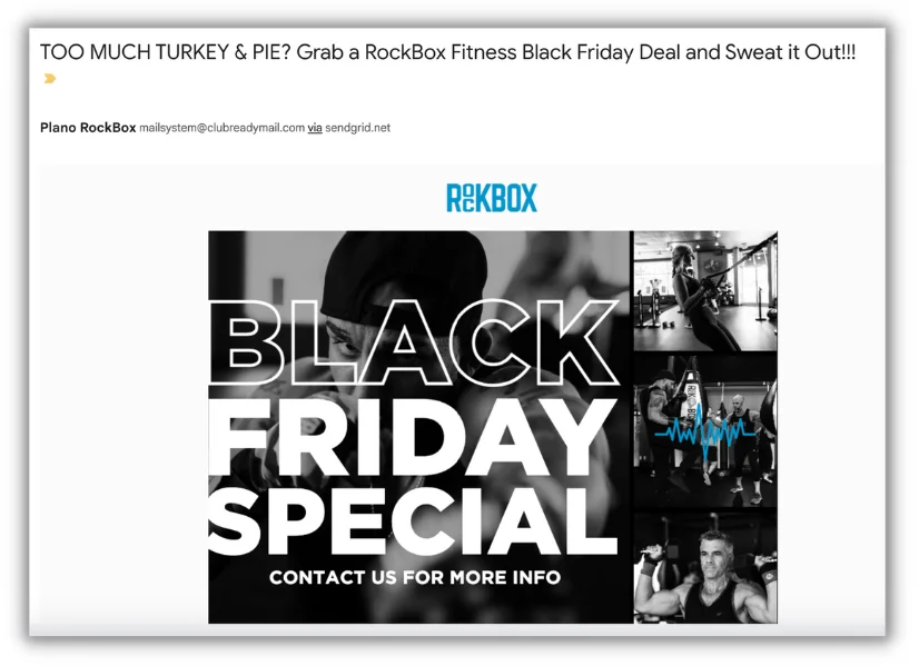 black friday messages for emails and email subject lines - example from fitness business