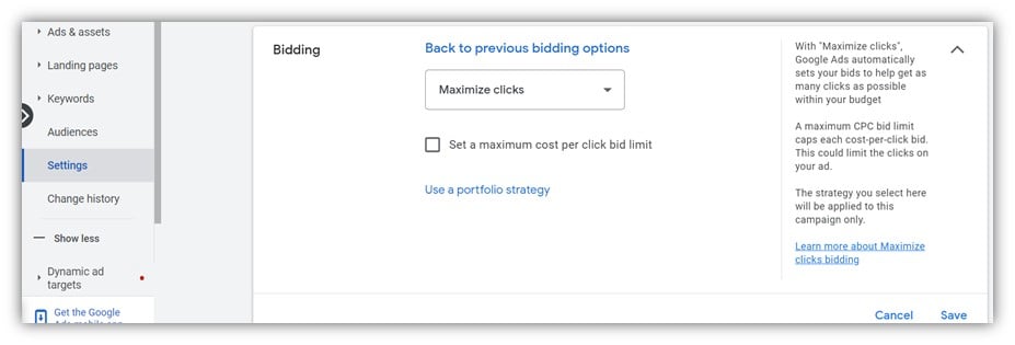 brand keywords - bid strategy selection example