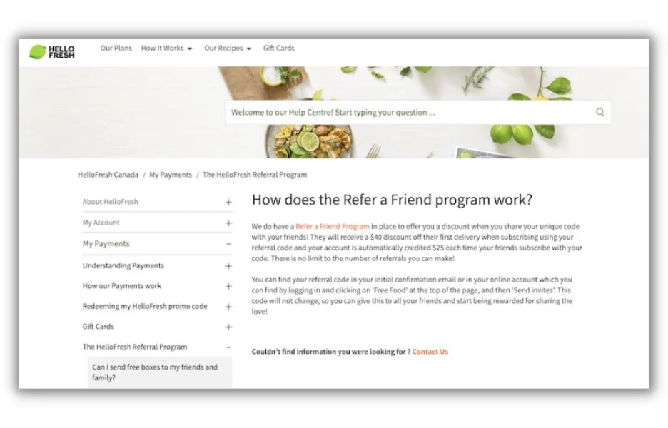 Как привлечь клиентов – скриншот реферальной программы hello Fresh