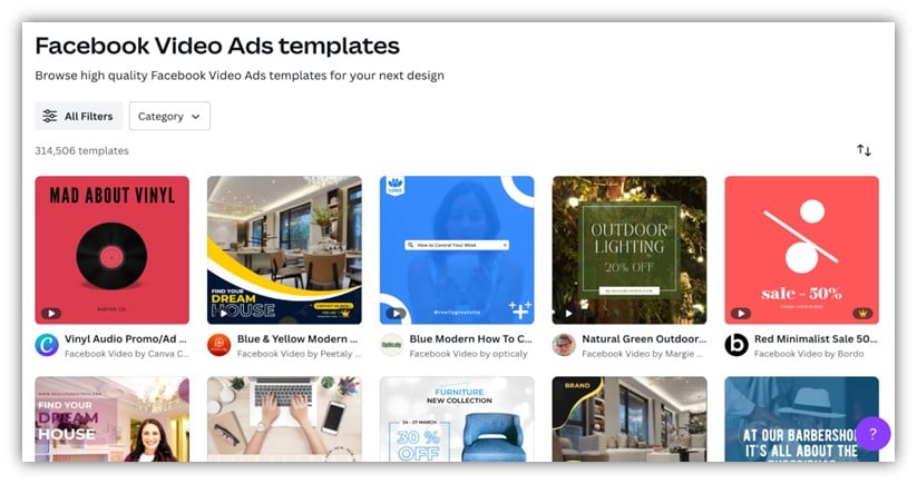 facebook video ads - canva video ad templates