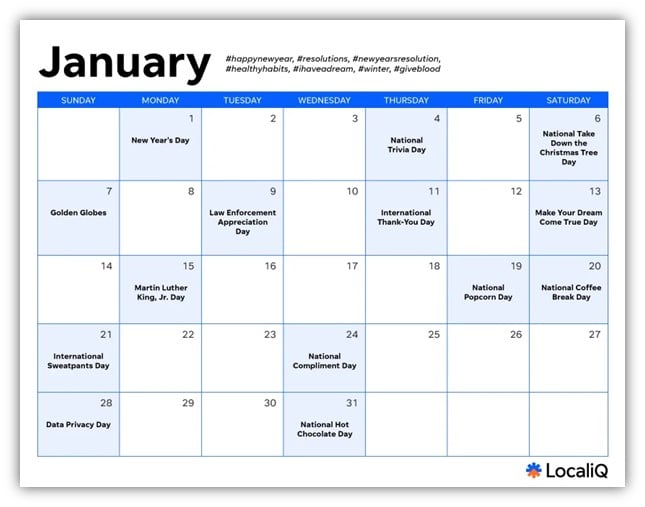 tiktok trend discovery - example marketing planning calendar from localiq