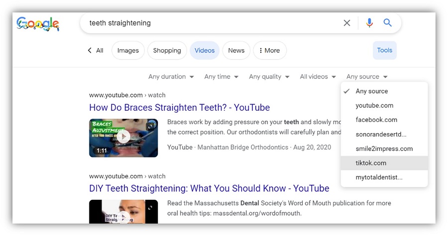 tiktok trend discovery - google video search screenshot