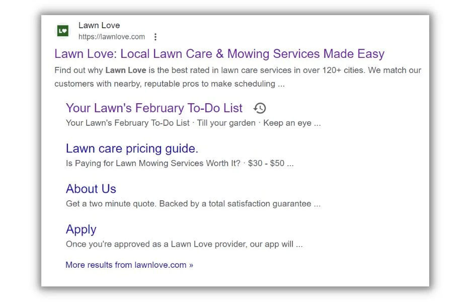 February blog ideas - Google SERP showing Lawnlove sites