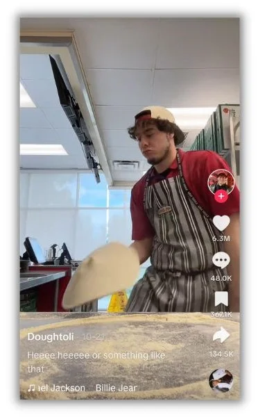 Content marketing trends -Screenshot of a TikTok from Papa John's employee