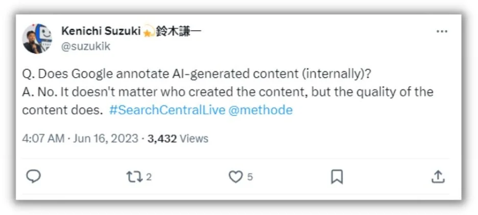 Content marketing trends - Tweet from Kenichi Suzuki