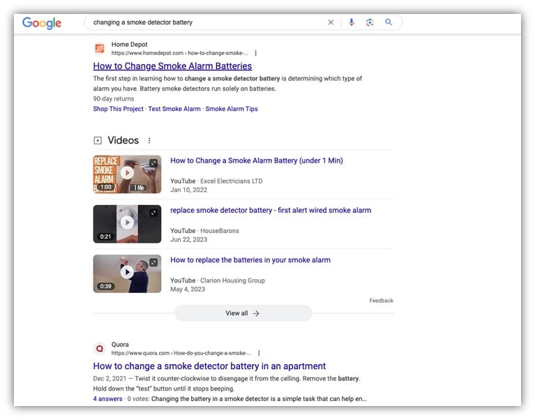 video marketing trends - screenshot of current google serp
