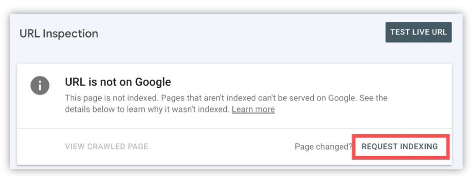 SEO update- Google ask to index screen