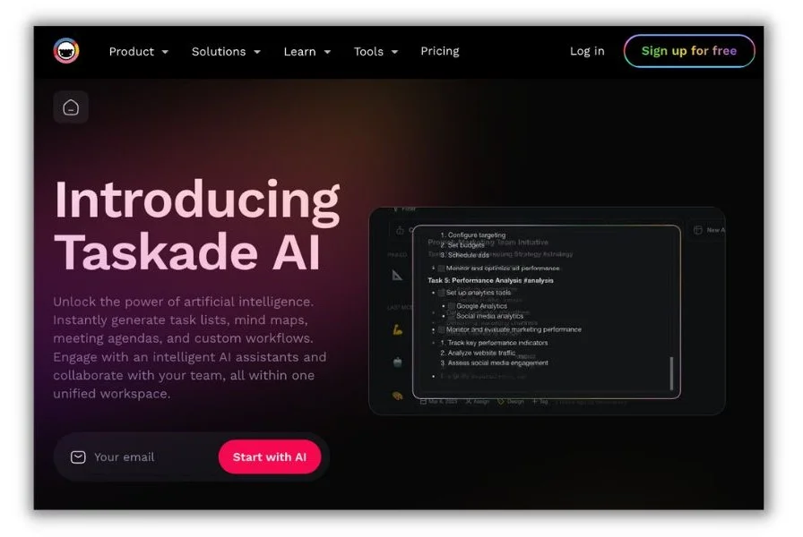 Инструменты искусственного интеллекта для маркетингового агентства — главный экран Taskade.