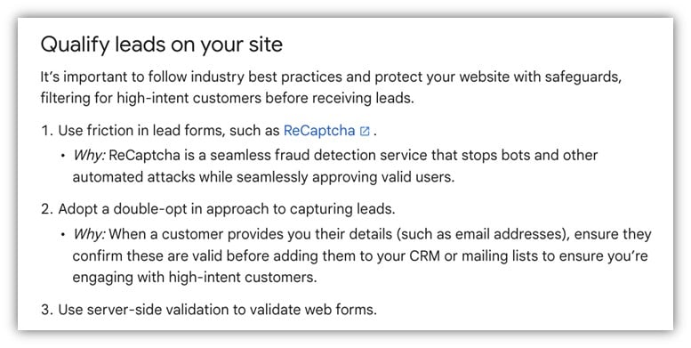 google ads performance max campaigns - screenshot of Google Ads lead quality tips