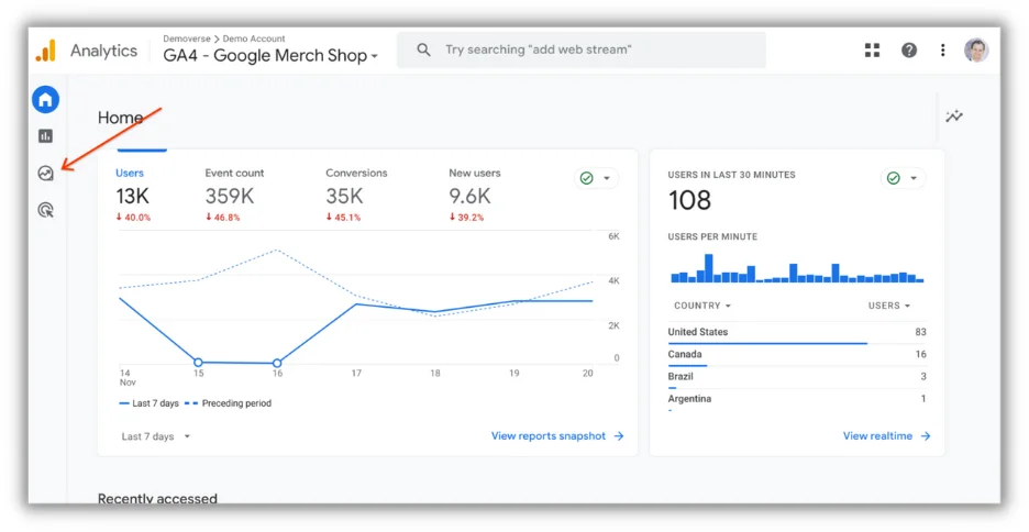 Настройка вкладки «Исследование» в Google Analytics 4