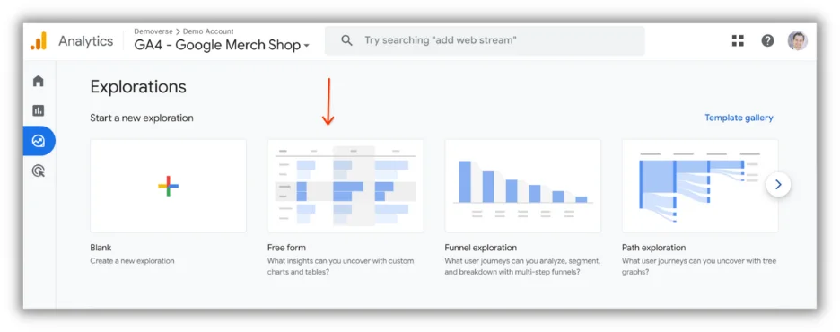 free form tab in google analytics 4