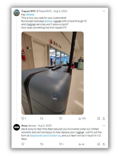 Social selling - Post reply from Away brand.