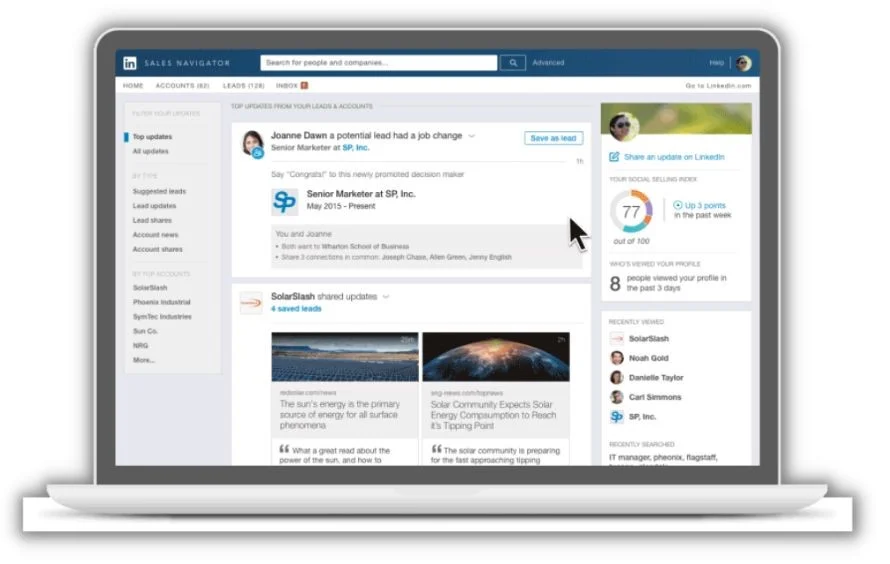 Социальные продажи — Скриншот LinkedIn Navigator.