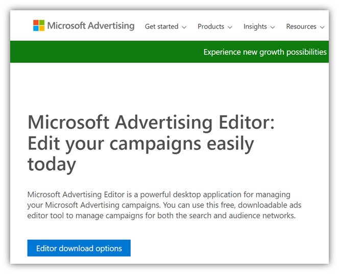 ppc tools - example of microsoft ads editor home