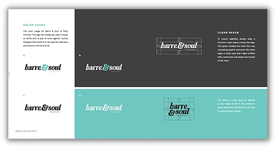 Пример руководства по бренду от Barre and Soul