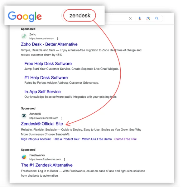 google search for zendesk