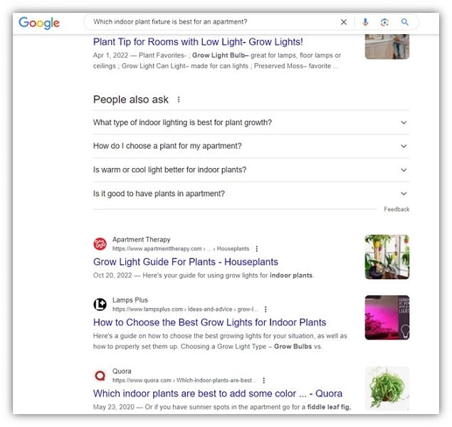 谷歌算法更新 - 家居和园艺行业搜索结果页面截图