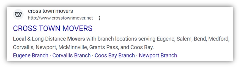 местные объявления Google – пример дополнительных ссылок для местоположений
