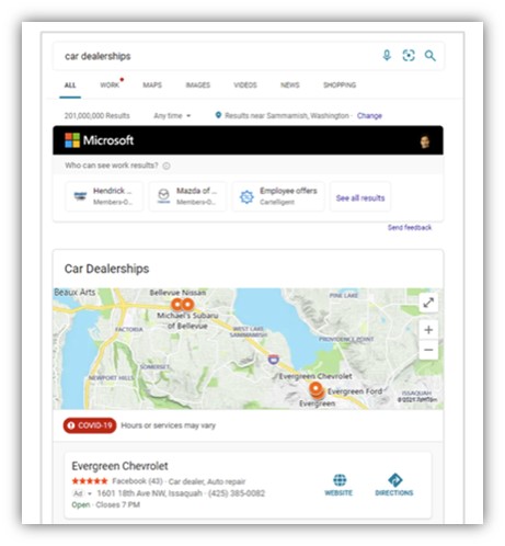 локальная реклама Microsoft – пример рекламы на Bing Places