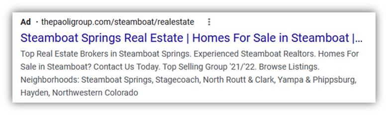 локальная реклама Google – пример объявления Google с использованием структурированного фрагмента