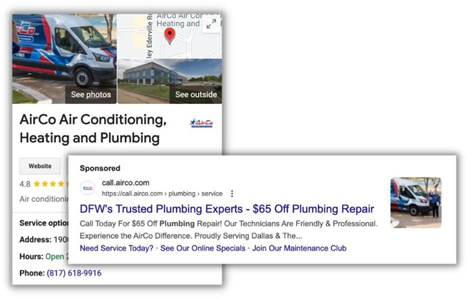 локальная реклама Google – скриншот изображений бизнес-профиля Google в рекламе 