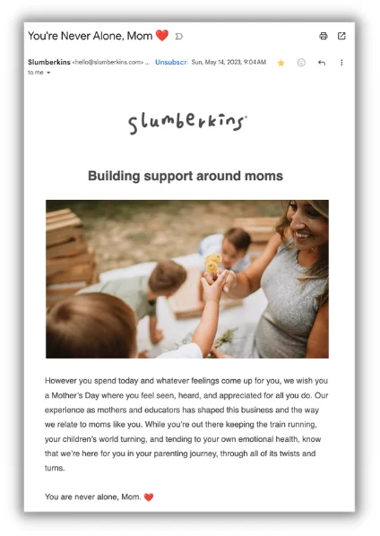 mindful mothers day message in email
