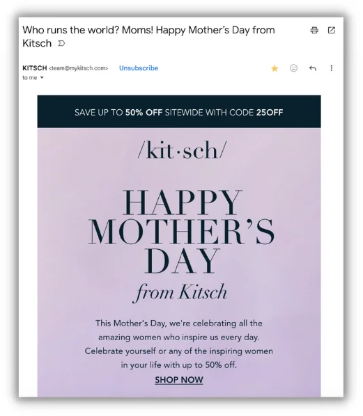 Пример письма о распродаже ко Дню матери