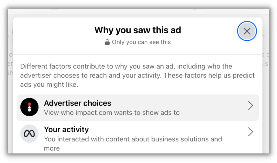 why you saw ad on facebook