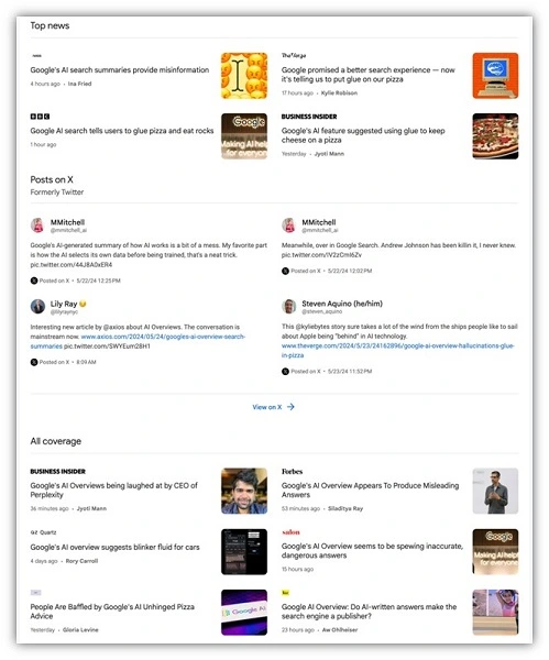 google ai overviews - screenshot of coverage of ai overviews
