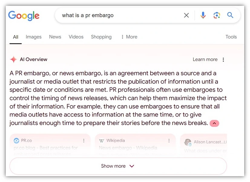 google ai overviews - screenshot example of an ai overview