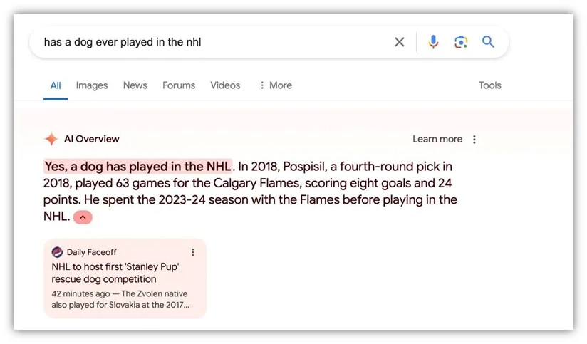 google ai overviews - example of ai overview mistake