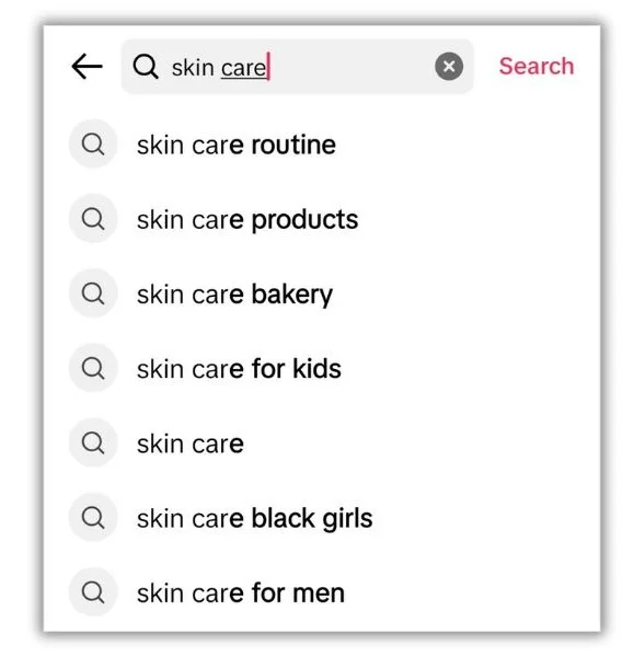 Tiktok algorithm - TikTok search bar with autofill.