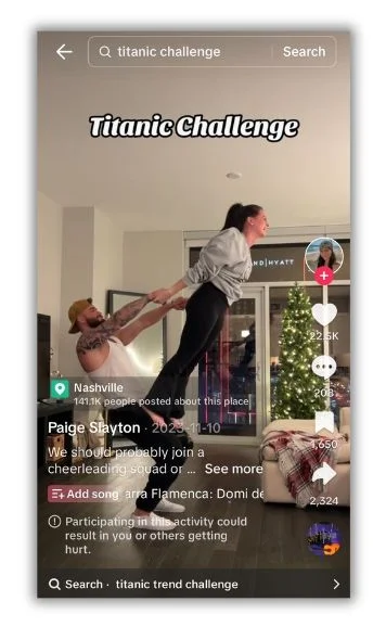 TikTok algorithem - Screenshot of a TikTok video showing the Titanic trend.