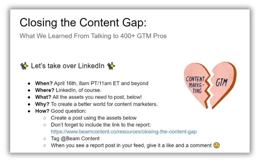 How to get organic traffic - Beam's social takeover sheet.