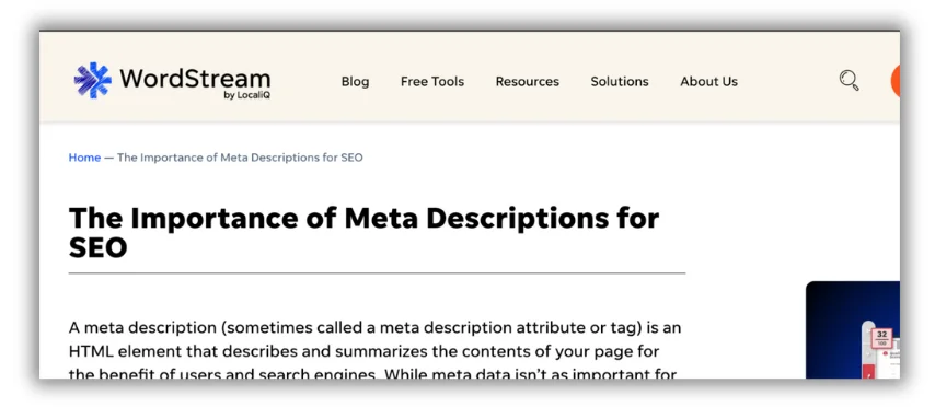 example of on page h1 from wordstream website