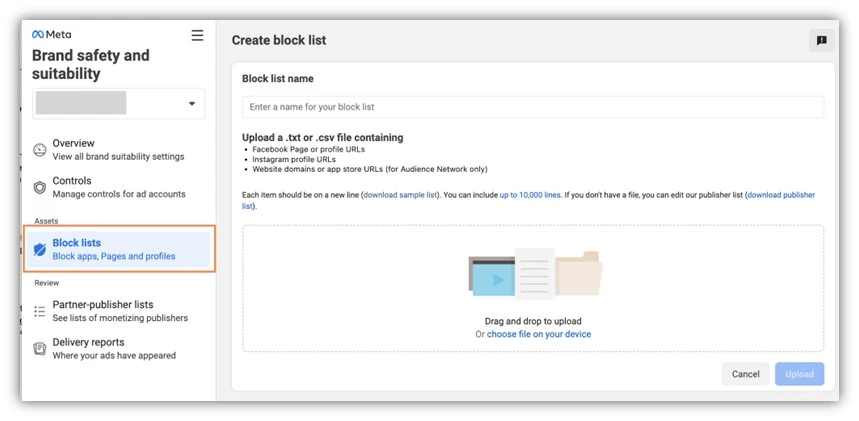 facebook ads brand safety and suitability - block list creation