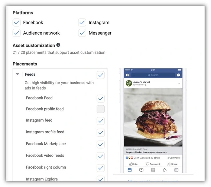 facebook ads - placement opt outs