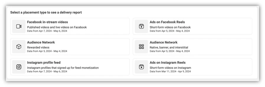 facebook ads brand safety and suitability - placement delivery report screenshot