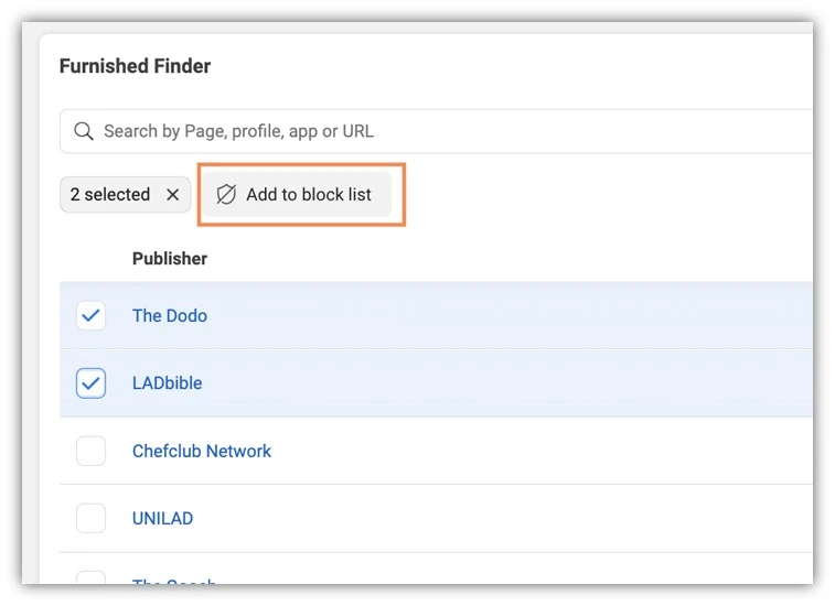 facebook ads brand safety and suitability - add to block list option screenshot