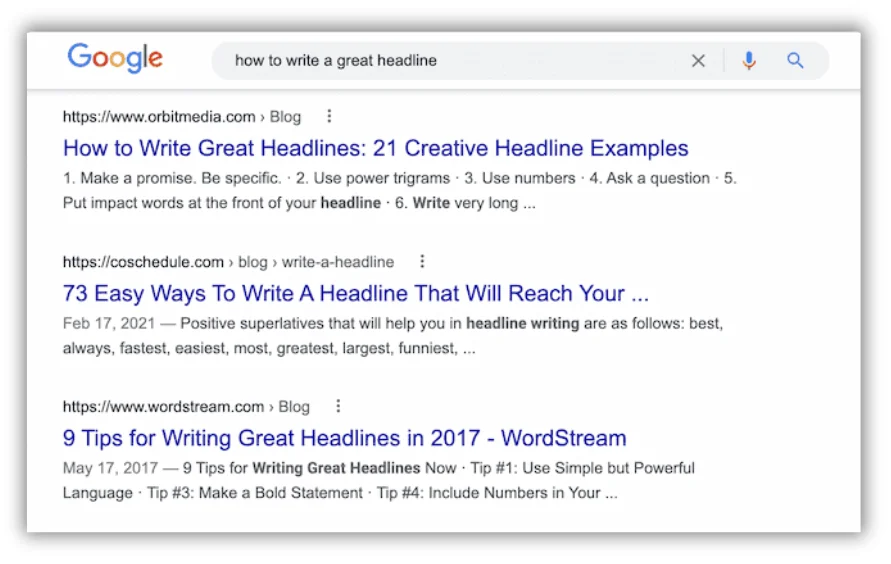 ví dụ tiêu đề seo của google