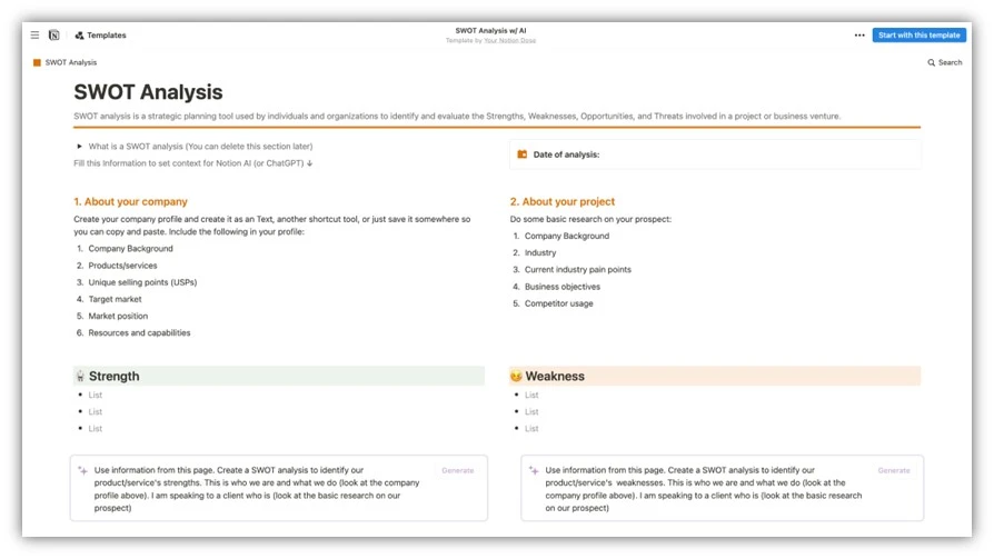 swot analysis templates - screenshot of ai-powered swot analysis