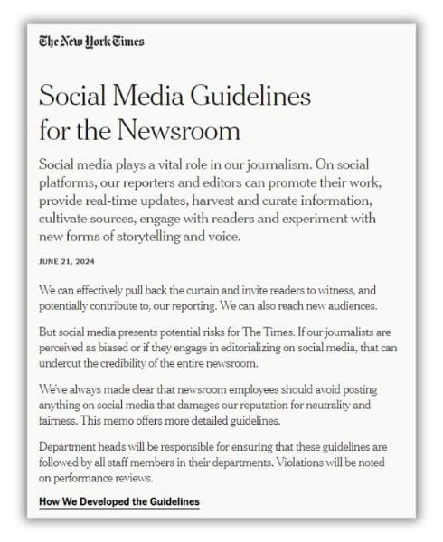 social media policy - NYT policy screenshot.