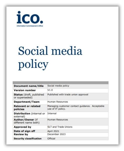 social media policy - image from ICO's policiy. 