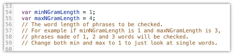 google ads n-gram script - word count setting