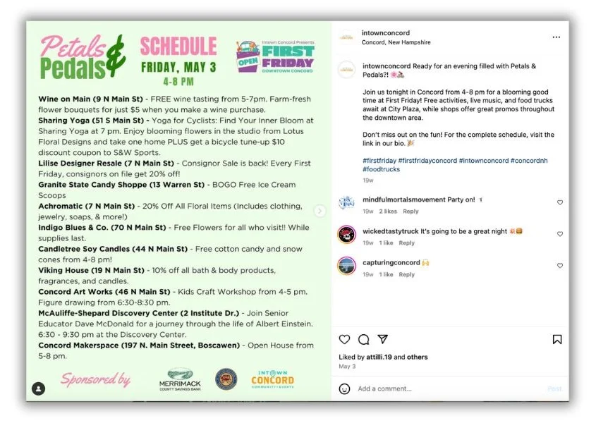 Brand loyalty - Community event schedule from a local business.