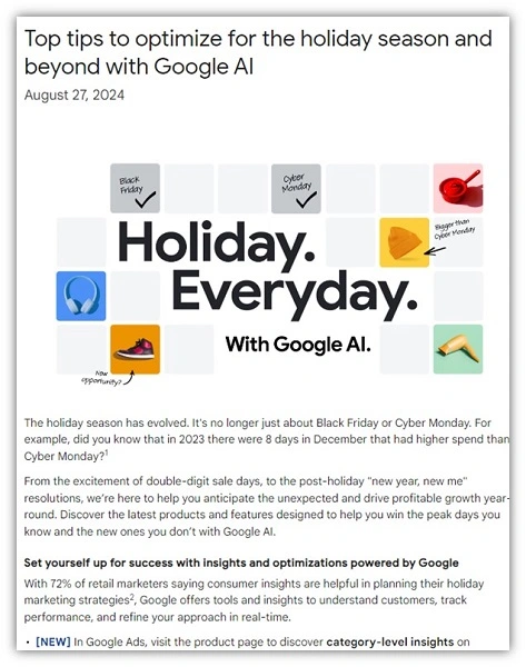 holiday advertising - google ads holiday tips screenshot