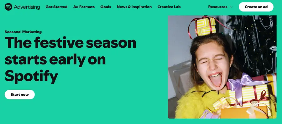 holiday advertising - spotify holiday guide screenshot